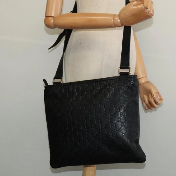 GUCCI Micro GG Canvas Guccissima Shoulder Bag Leather Black - Picture 1 of 15